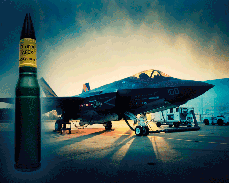 Figur 4.1 Nammo har utviklet en spesialtilpasset ammunisjonstype, APEX, til kampflyet F-35.