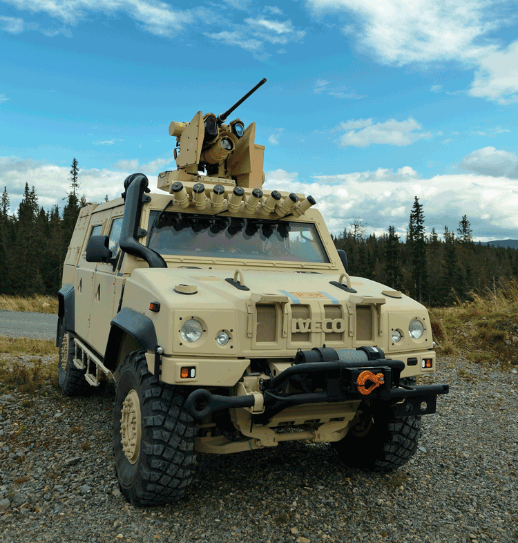 Figur 4.3 Våpenstasjonen Protector, som står på toppen av dette militære kjøretøyet, er utviklet av Kongsberg. Protector-systemet har vært en stor eksportsuksess.