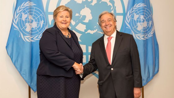 UN Secretary-General António Guterres and Prime Minister Erna Solberg. Credit: Rick Bajornas, UN
