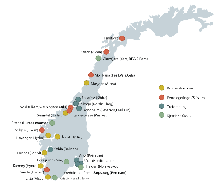 Figur 6.2 Kraftintensiv industri i Norge
