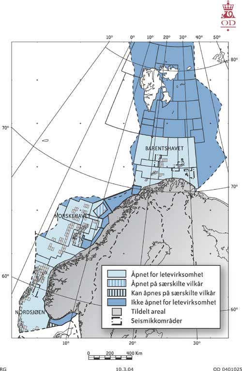Figur 1.2 Oversikt over åpnede og ikke-åpnede områder
for petroleumsvirksomhet