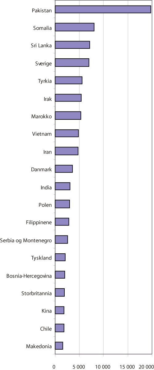 Figur 4.1 De 20 største innvandrergruppene i Oslo per 1.1.2006.