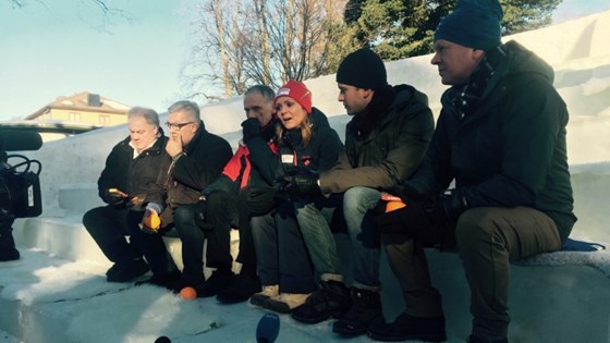 The Nordic ministers gathered in Sjogg Park during the Youth Olympic Games. From the right: Illugi Gunnarsson (Iceland), Gabriel Wikström (Sweden), Linda Hofstad Helleland (Norway), Bertel Haarder (Denmark), Director Harri Syväsalmi (Finland) and State Secretary Bård Folke Fredriksen (Norway).