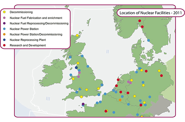 Figure 6.6 Nuclear facilities around the North Sea