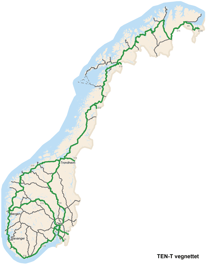 Figur 2.1 TEN-T-vegnettet i Norge