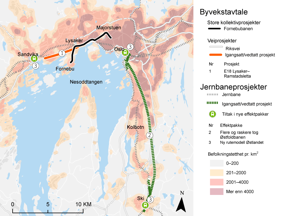 Figur 11.20 Prosjekter og tiltak i Oslo-området