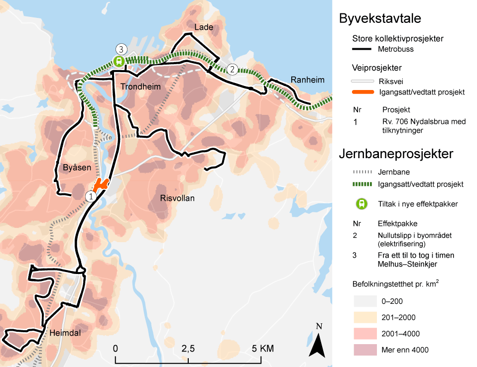 Figur 11.22 Prosjekter og tiltak i Trondheims-området