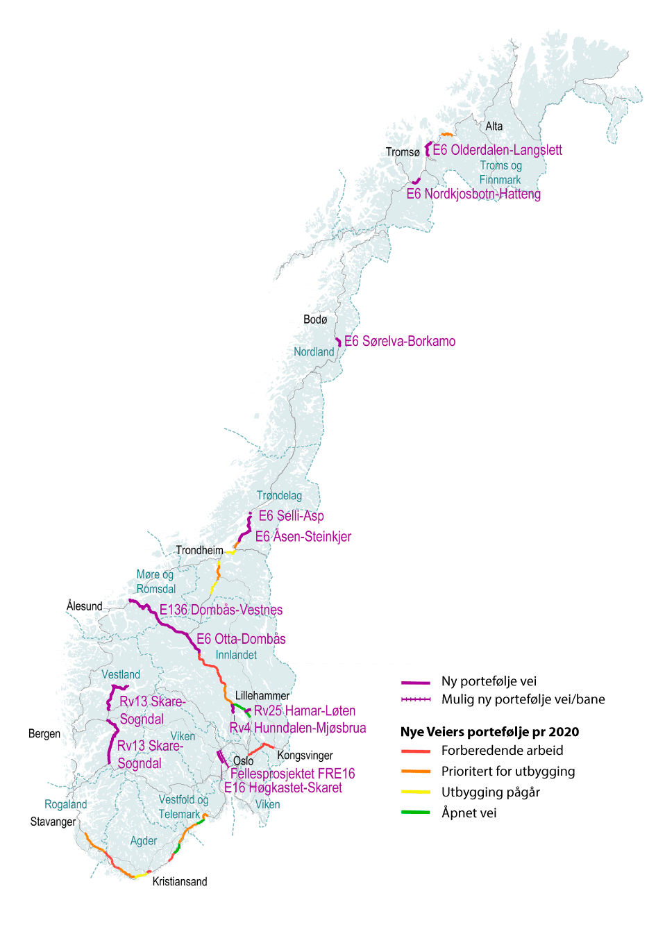 Figur 11.3 Oversiktskart over porteføljen til Nye Veier AS