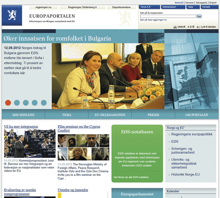 Figure 4.1 An upgraded European portal was launched in summer 2012. The new portal is a comprehensive source of information on Norway’s cooperation with the EU.