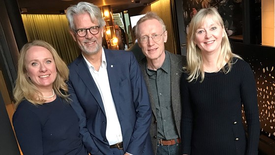 The picture shows from left to right: Minister of Labour and Social Affairs Anniken Hauglie, here with Jon Sandnes, CEO of the Federation of Norwegian Construction Industries (BNL), Steinar Krogstad, Vice Chairman of the Norwegian United Federation of Trade Unions and Trude Vollheim, Director General of the Norwegian Labour Inspection Authority.