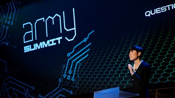 The Norwegian Minister of Defence Ine Eriksen Søreide speaking at the Norwegian Army Summit 2016. The Norwegian Minister of Defence Ine Eriksen Søreide speaking at the Norwegian Army Summit 2016.