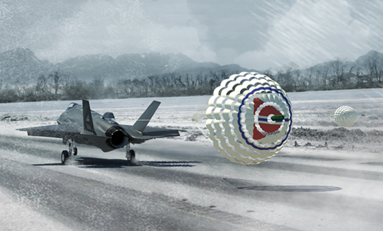 Illustrasjon bremseskjerm på F-35. Illustrasjon bremseskjerm på F-35.