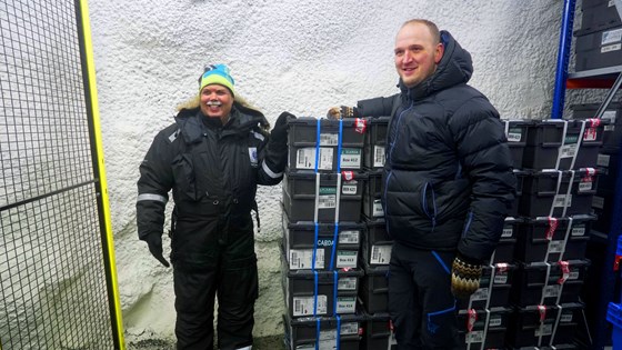 Jon Georg Dale og Ahmed Amri, leder av genetiske ressurser ved ICARDA med ICARDAs deponerte frøkasser.