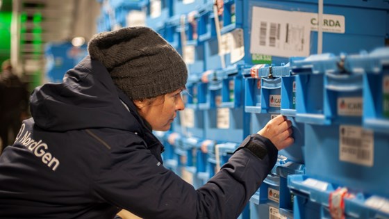 NordGen staff labelling seed boxes from ICARDA (International Centre for Agricultural Research in Dry Areas) before the boxes are placed at their final position in the Seed Vault.