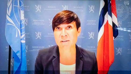 Utenriksministeren deltok i debatten i FNs sikkerhetsråd om maritim sikkerhet - fra Oslo. Foto: FN