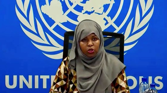Dr. Shukria Dini talte kvinnenes sak på møtet om Somalia. Foto: FN