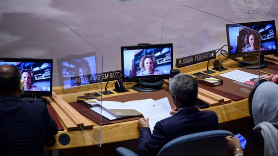 Cristina Duarte, generalsekretærens spesialrådgiver for Afrika, orienterer Sikkerhetsrådets møte om fred og sikkerhet i Afrika. Foto: FN
