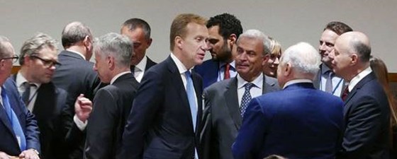 Børge Brende foran møtet i Giverlandsgruppen for Palestina. Foto: Frode Andersen, UD
