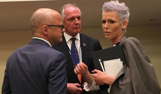 Vidar Helgesen i samtale med Gunnhild Stordalen i FN
