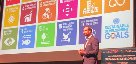 Kronprins Haakon taler på konferanse om bærekraftsmålene på Columbia universitet. Foto: Inge Herman Rydland, UD