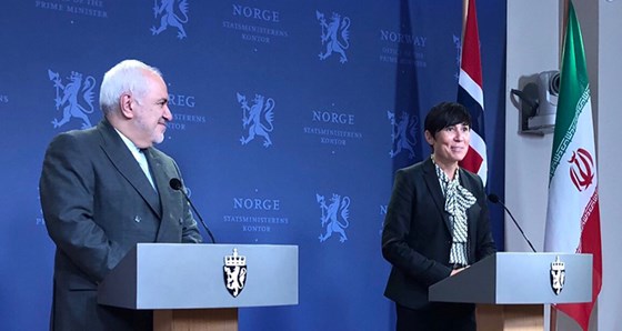 Utenriksminister Ine Eriksen Søreide sammen med Irans utenriksminister Javad Zarif.