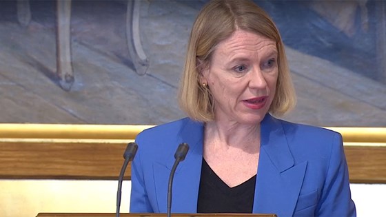 Foreign Minister Anniken Huitfeldt gives her foreign policy address to the Storting. Ill.: From stortinget.no