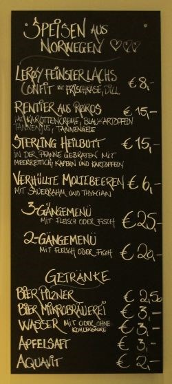 Menyen i restauranten på Norges Stand på Grüne Woche 2013