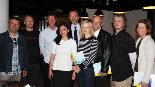Medlemmer i Bransjerådet for kulturnæringene. Fra venstre: Arnfinn Bjerkestrand, Bård Flikke, Jan Fredrik Karlsen, Hadia Tajik, Trond Giske, Gry Isabell Sannes Knutsen, Arne-Wilhelm Theodorsen, Jørgen Tharaldsen og Sigrid Hilsen. 