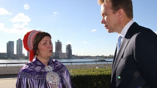 UNGA2014 - Utenriksminister Børge Brende møter sametingspresident Aili Keskitalo før åpningen av Verdenskonferansen om urfolks rettigheter