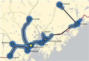 Foreslaatt utbyggingstruktur kilde utkast til Regioal plan for Kristiansandsregionen