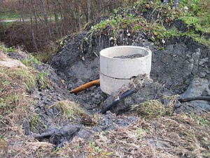Hydroteknisk anlegg som har kollapset etter styrtregn oktober 2010 i Nannestad