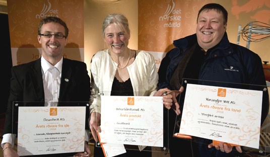 Mat: De har de beste råvarene og det beste produktet i Norge 2008: F.v. Helge Myrseth, Seashell AS, Bodil Birkeland, Hitra Gårdsmat og Ken Albert Abrahamsen, Varanger Vilt AS