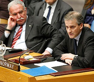 Foreign Minister Støre at the UN SC 16.01.09, photo: S.Gjørtz, MFA