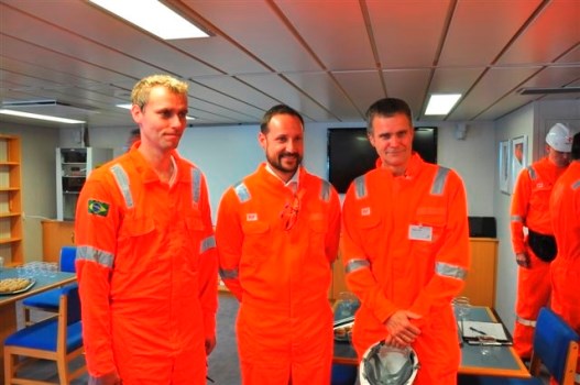 Olje- og energiminister Ola Borten Moe (t.v.) sammen med H.K.H. Haakon Magnus og Statoilsjef Helge Lund
